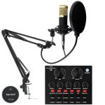 میکروفن کندانسر مدل legendary vocal + کارت صدا, پایه تلسکوپی, پاپ فیلتر